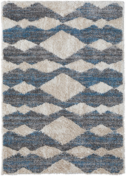 8 x 10 Ivory Gray & Blue Chevron Power Loom Stain Resistant Rug