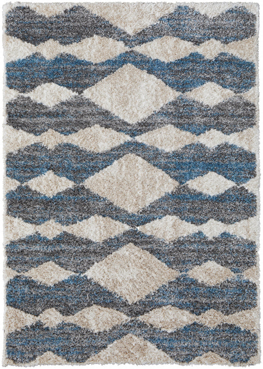 8 x 10 Ivory Gray & Blue Chevron Power Loom Stain Resistant Rug