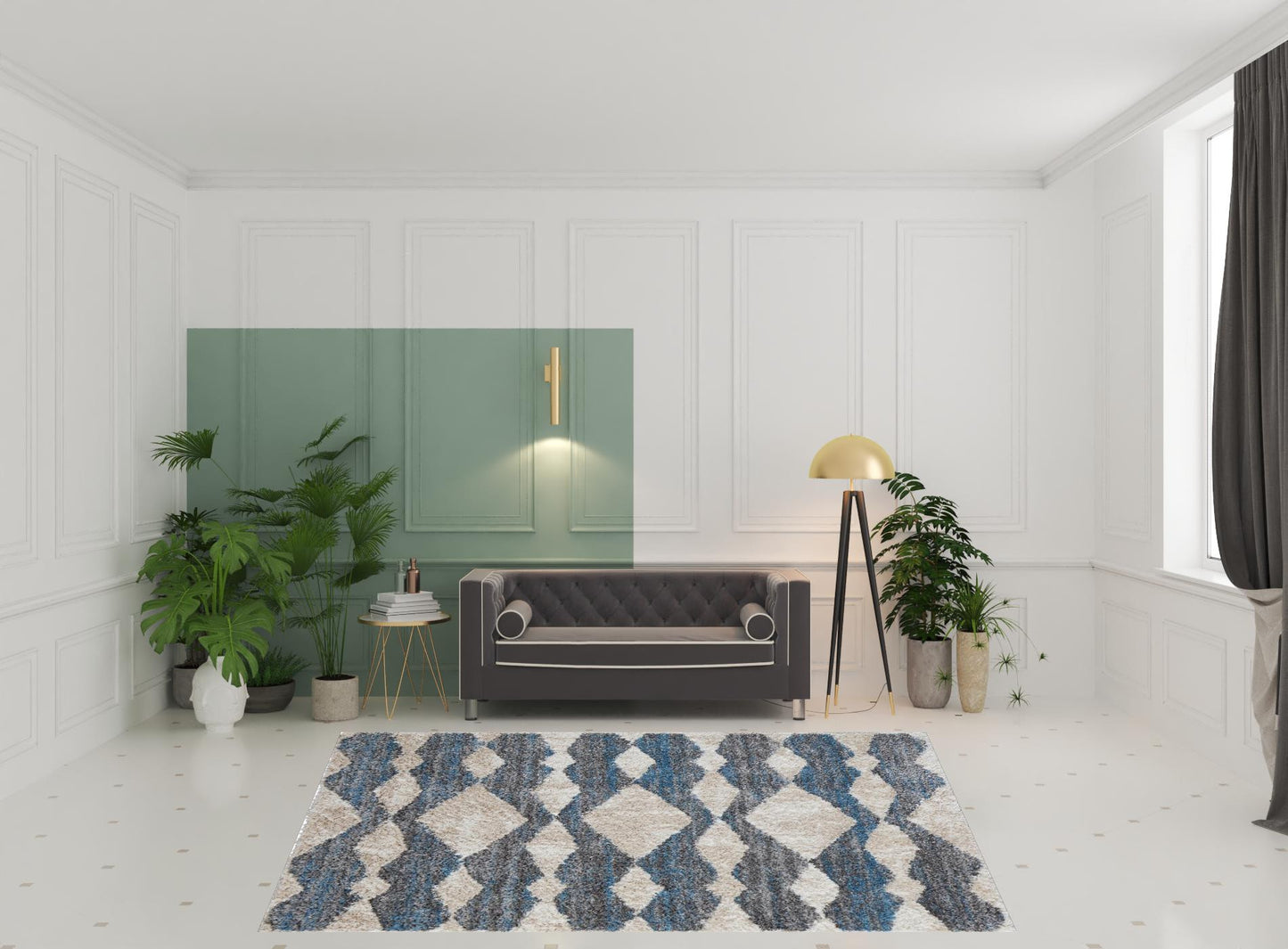 8 x 10 Ivory Gray & Blue Chevron Power Loom Stain Resistant Rug