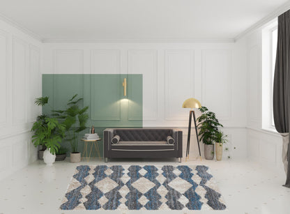 8 x 10 Ivory Gray & Blue Chevron Power Loom Stain Resistant Rug