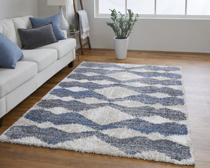 8 x 10 Ivory Gray & Blue Chevron Power Loom Stain Resistant Rug