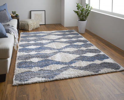 8 x 10 Ivory Gray & Blue Chevron Power Loom Stain Resistant Rug