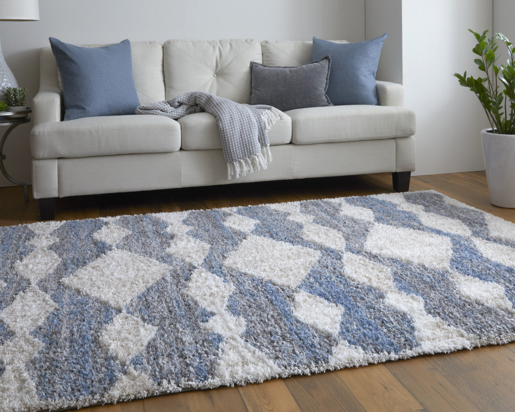 8 x 10 Ivory Gray & Blue Chevron Power Loom Stain Resistant Rug
