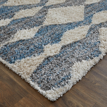 8 x 10 Ivory Gray & Blue Chevron Power Loom Stain Resistant Rug