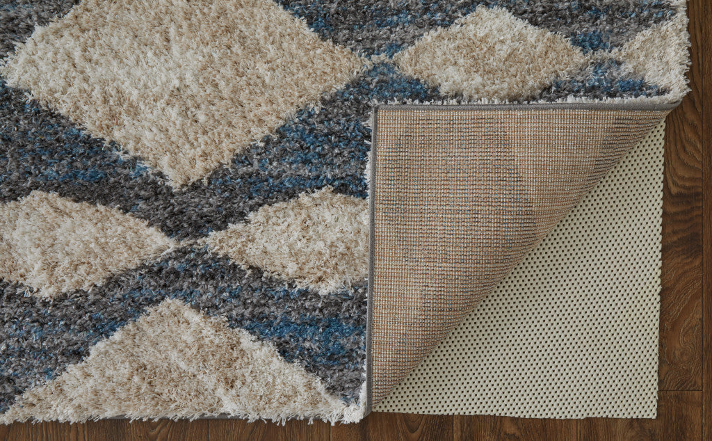 8 x 10 Ivory Gray & Blue Chevron Power Loom Stain Resistant Rug