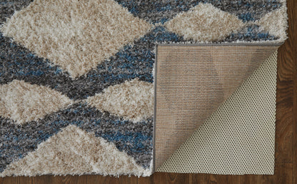 8 x 10 Ivory Gray & Blue Chevron Power Loom Stain Resistant Rug
