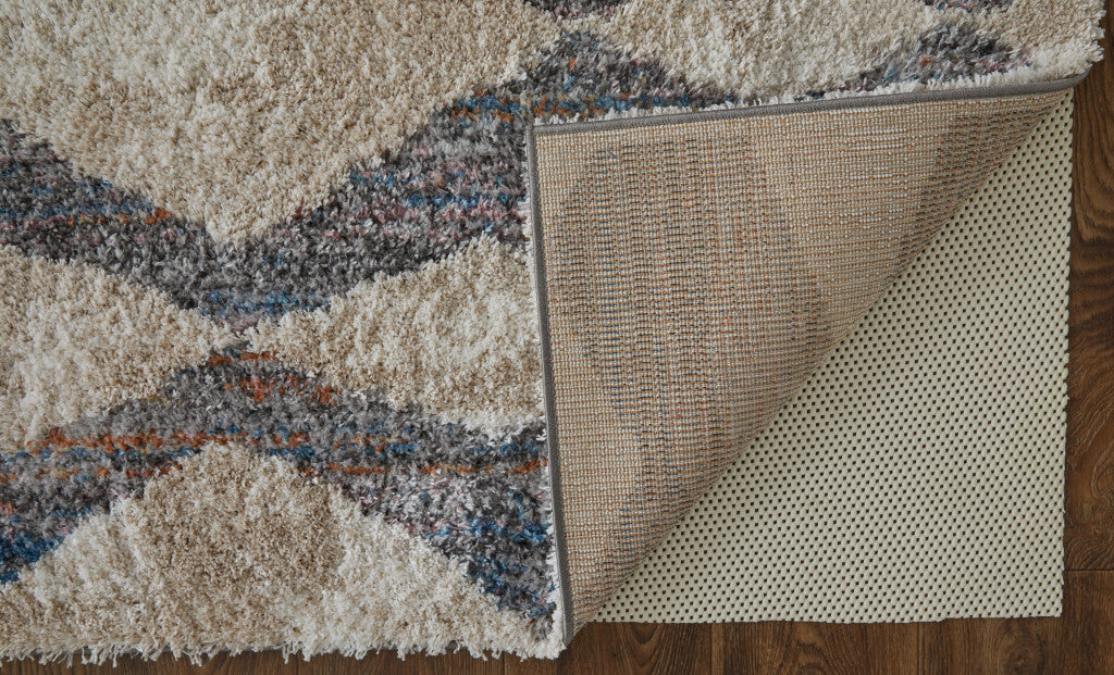 8 x 10 Tan Ivory & Blue Chevron Power Loom Stain Resistant Rug