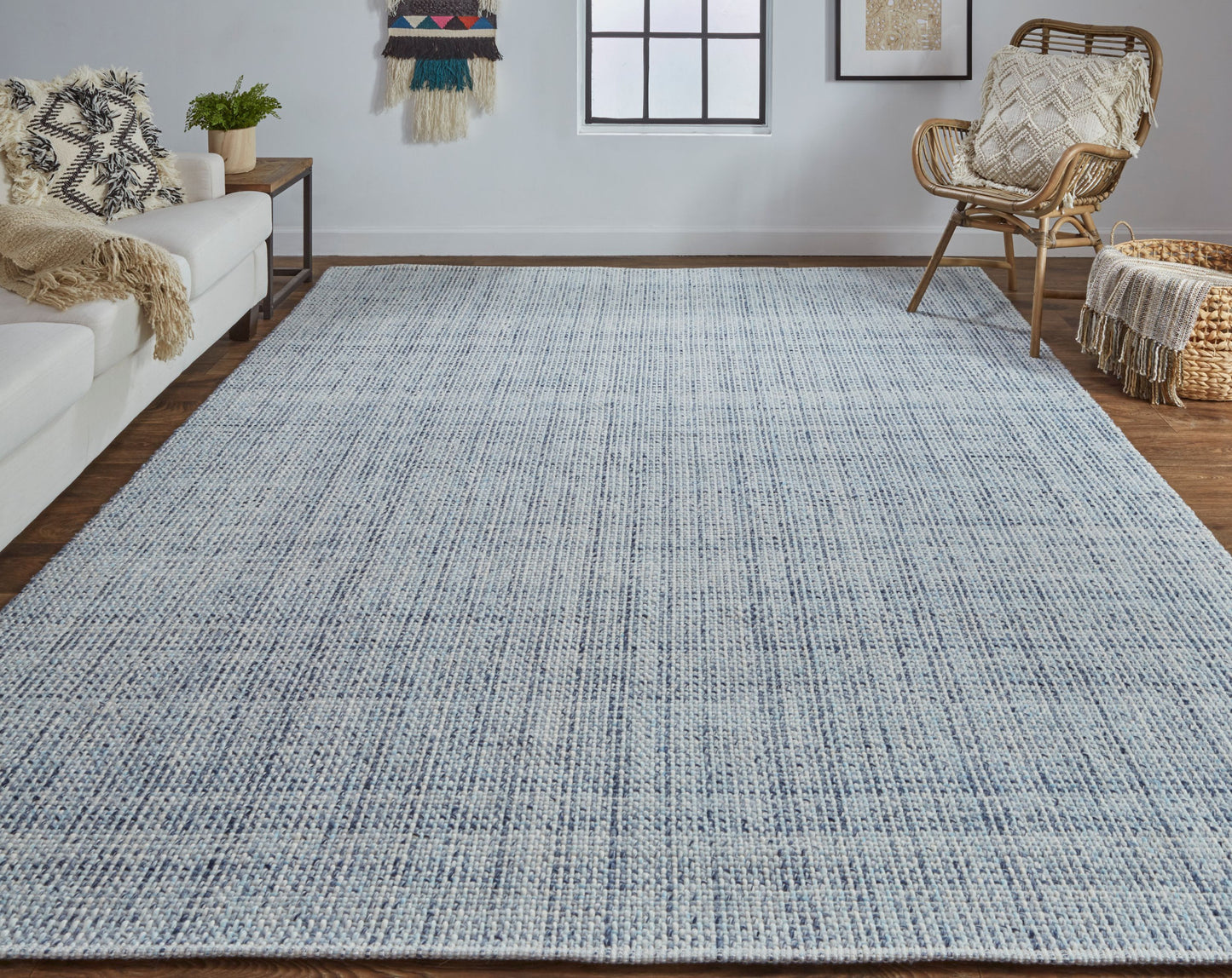 8 x 10 Gray Ivory & Blue Hand Woven Rug