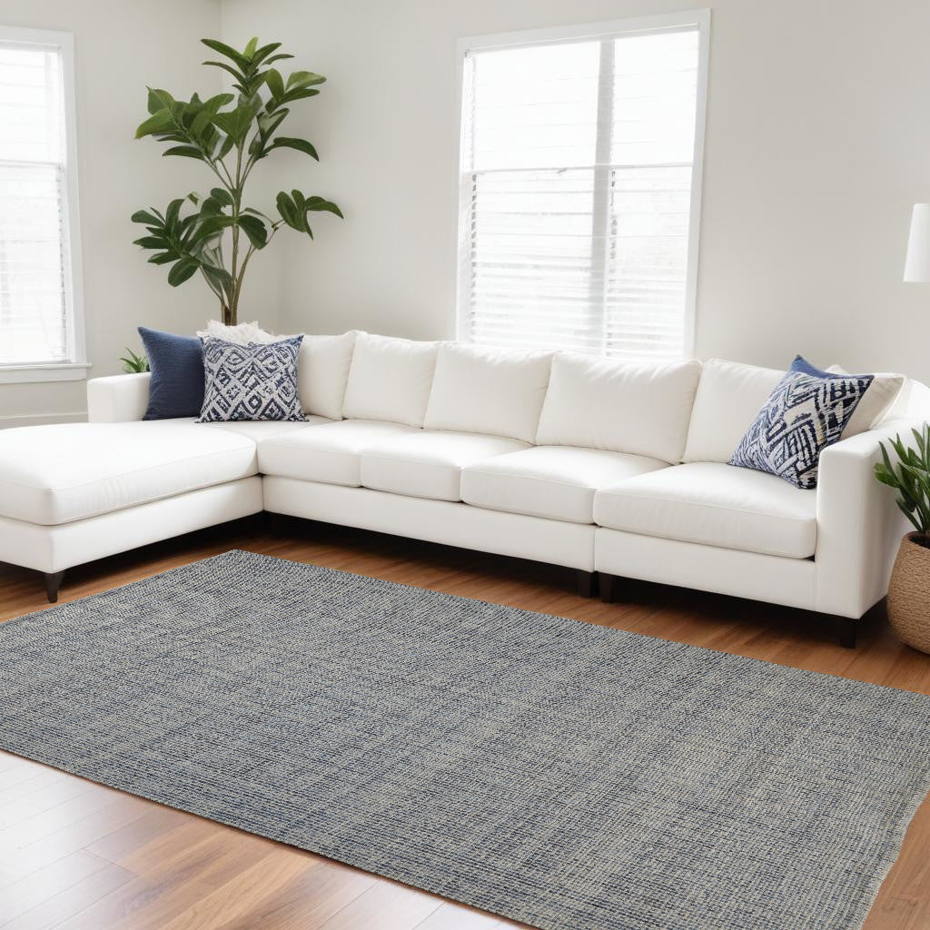 9 x 12 Tan & Blue Hand Woven Rug