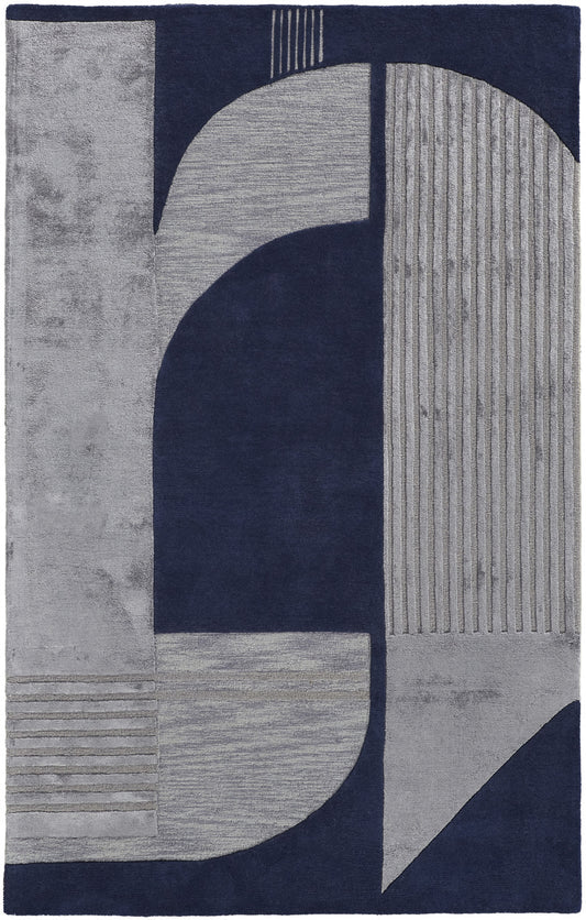 8 x 10 Blue & Silver Wool Geometric Tufted Handmade Rug