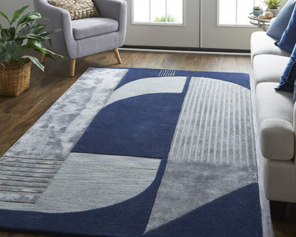 8 x 10 Blue & Silver Wool Geometric Tufted Handmade Rug