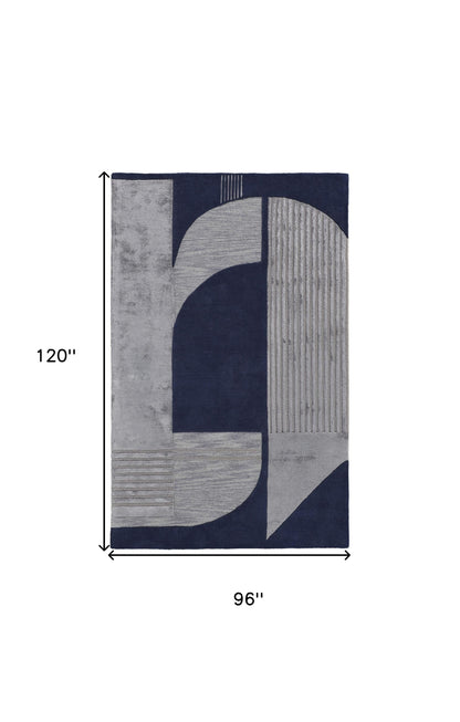 8 x 10 Blue & Silver Wool Geometric Tufted Handmade Rug