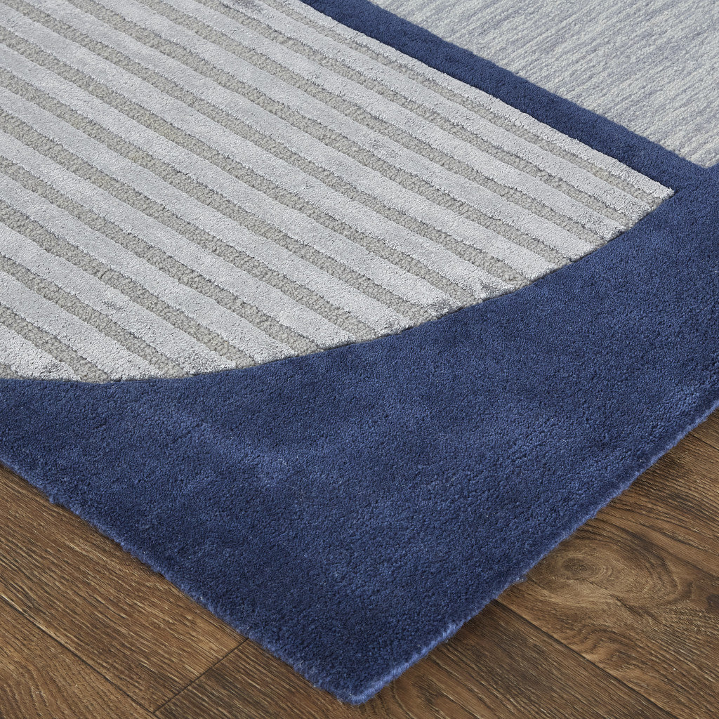 9 x 12 Blue & Silver Wool Geometric Tufted Handmade Rug
