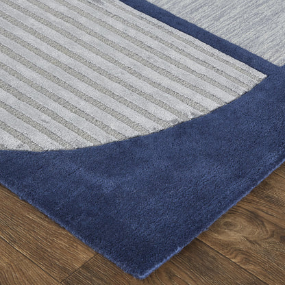 9 x 12 Blue & Silver Wool Geometric Tufted Handmade Rug