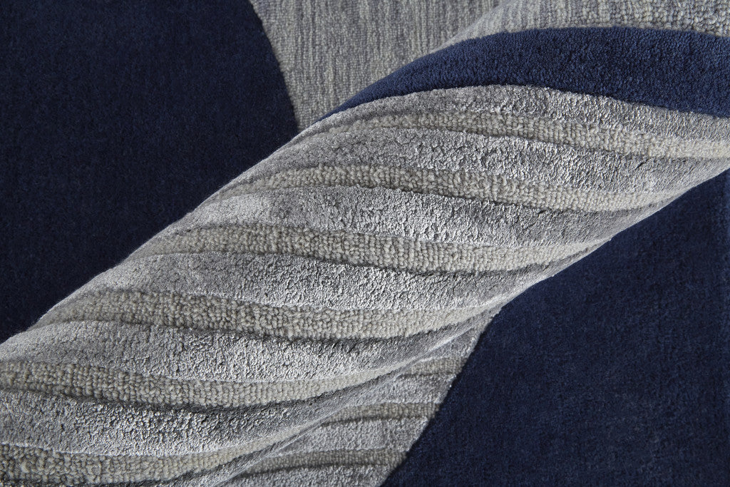 9 x 12 Blue & Silver Wool Geometric Tufted Handmade Rug