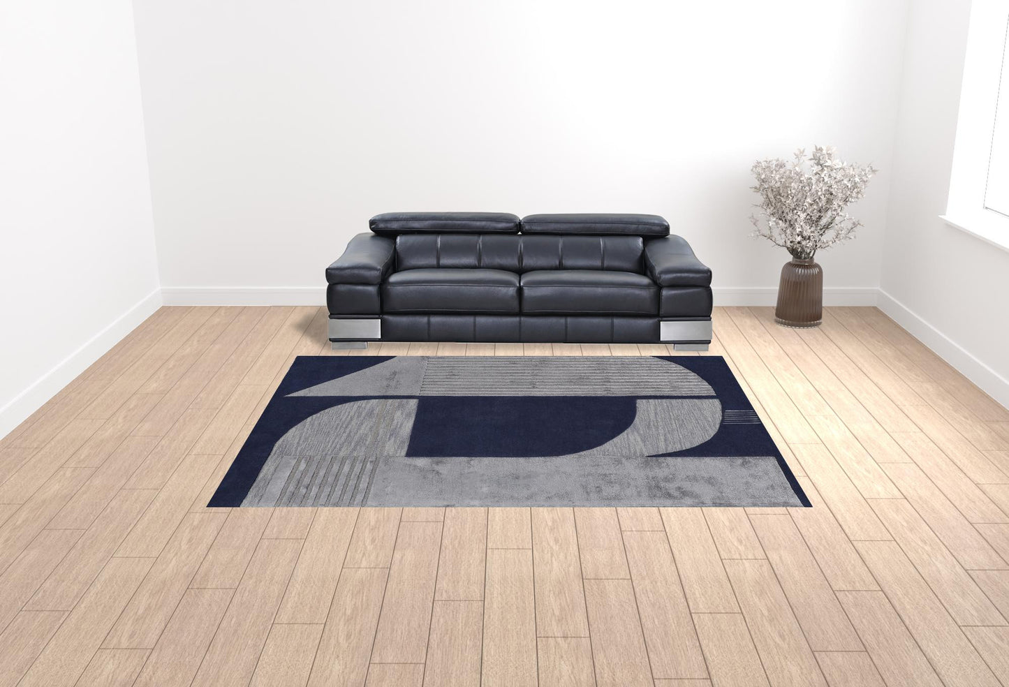 9 x 12 Blue & Silver Wool Geometric Tufted Handmade Rug