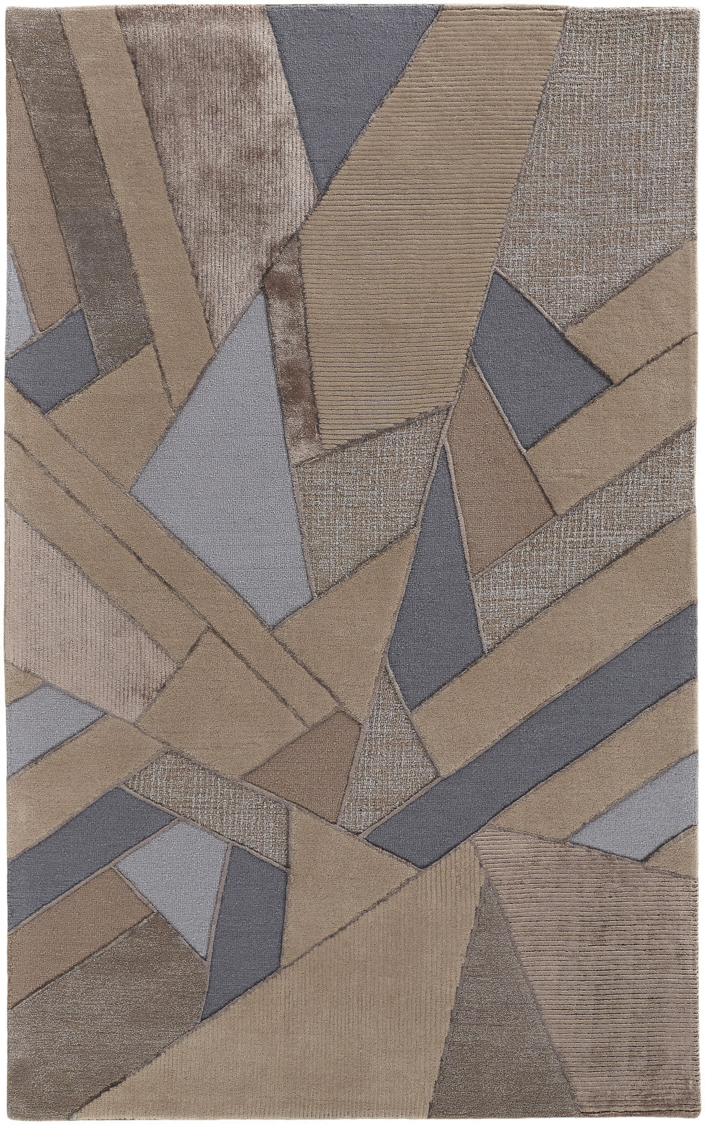 9 x 12 Tan Brown & Blue Wool Geometric Tufted Handmade Rug
