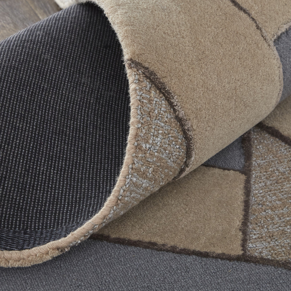 9 x 12 Tan Brown & Blue Wool Geometric Tufted Handmade Rug