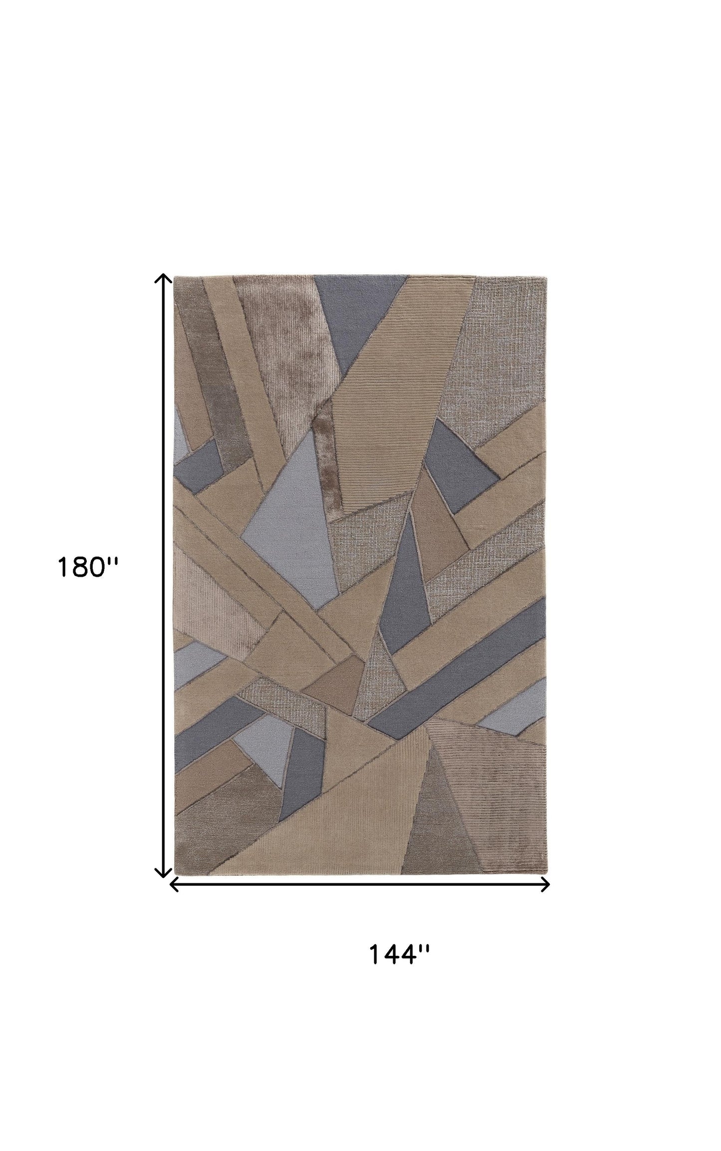 12 x 15 Tan Brown & Blue Wool Geometric Tufted Handmade Rug