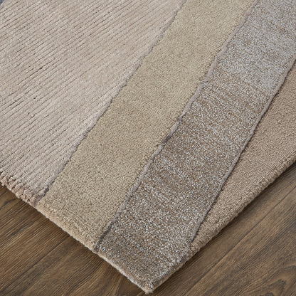 12 x 15 Tan Brown & Blue Wool Geometric Tufted Handmade Rug