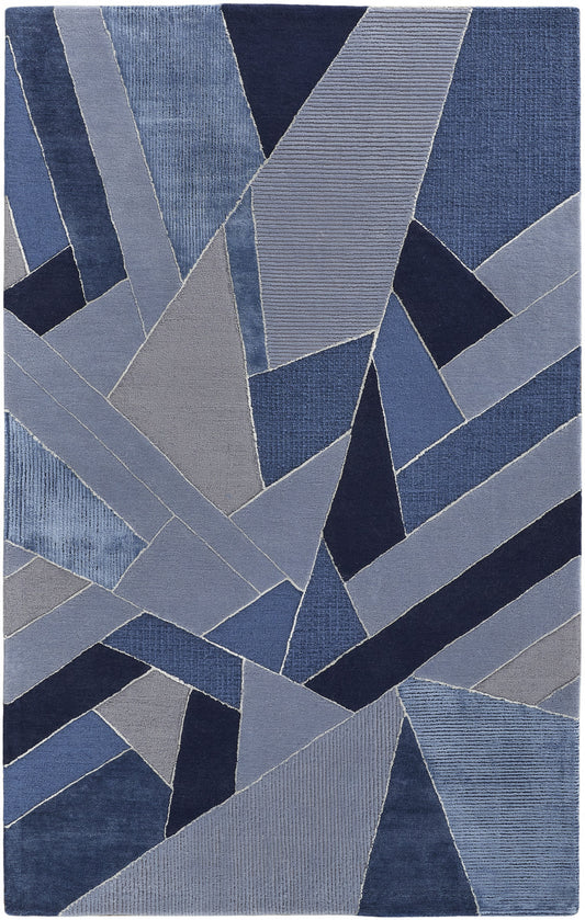8 x 10 Blue & Silver Wool Geometric Tufted Handmade Rug