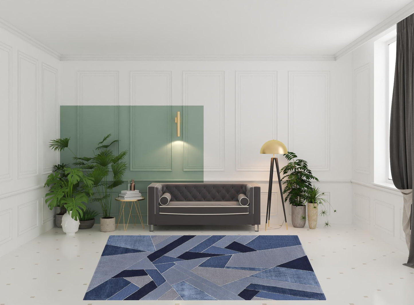 8 x 10 Blue & Silver Wool Geometric Tufted Handmade Rug