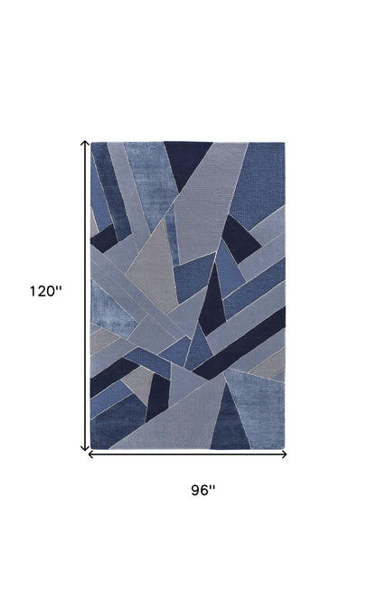 8 x 10 Blue & Silver Wool Geometric Tufted Handmade Rug