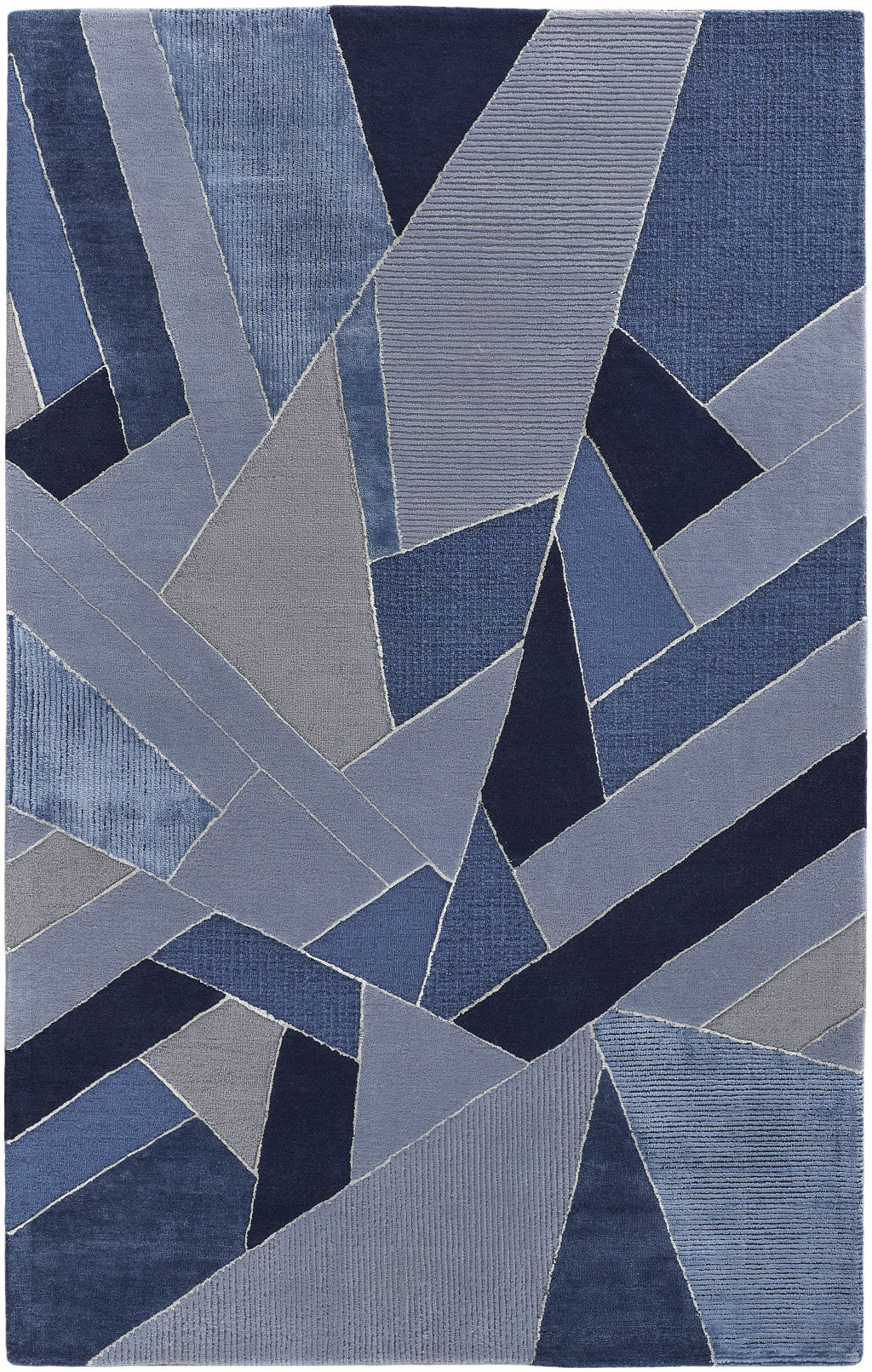 9 x 12 Blue & Silver Wool Geometric Tufted Handmade Rug