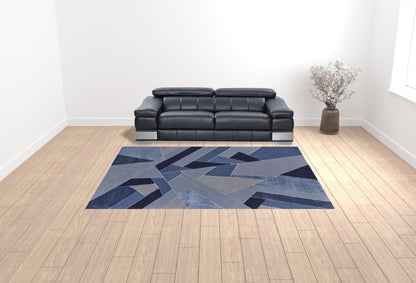 9 x 12 Blue & Silver Wool Geometric Tufted Handmade Rug