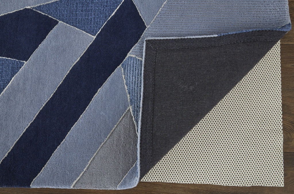 9 x 12 Blue & Silver Wool Geometric Tufted Handmade Rug