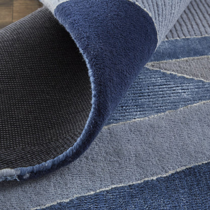 9 x 12 Blue & Silver Wool Geometric Tufted Handmade Rug