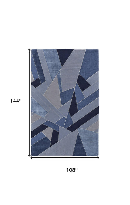 9 x 12 Blue & Silver Wool Geometric Tufted Handmade Rug