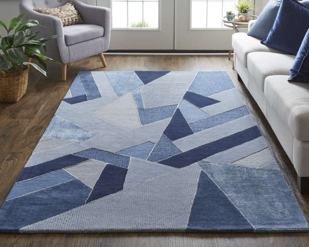12 x 15 Blue & Silver Mosaic Hand Tufted Rug