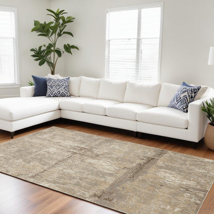 9 x 12 Tan Ivory & Brown Rug