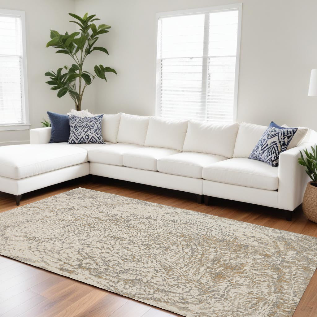 9 x 12 Ivory Tan & Gray Rug