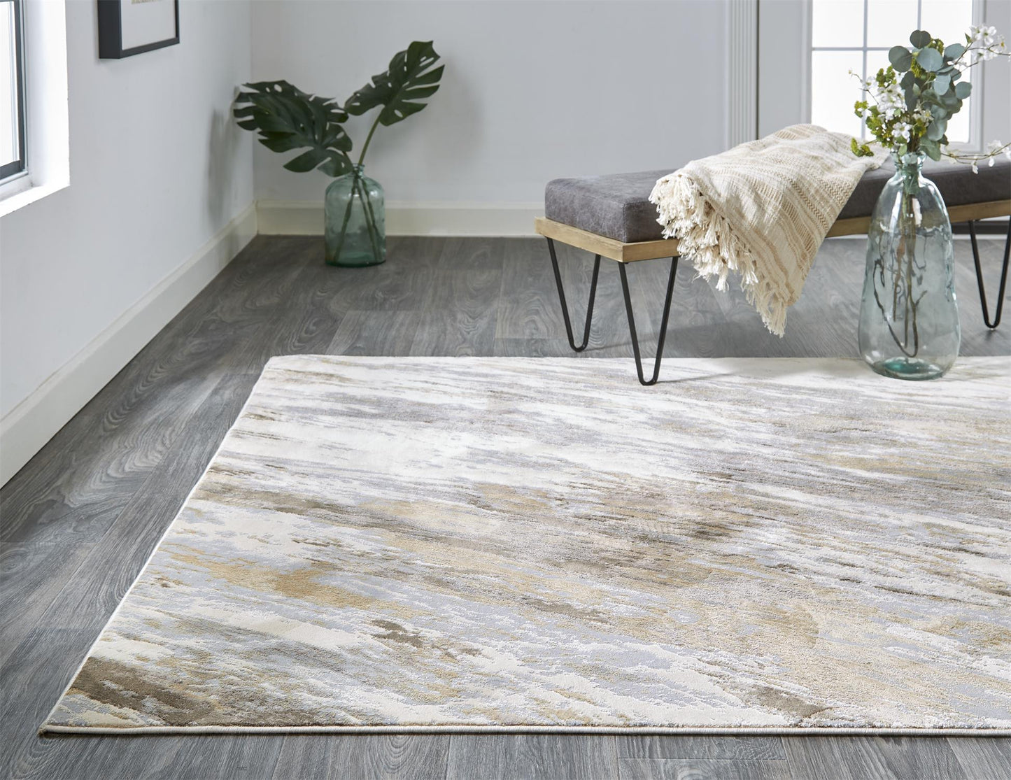 9 x 12 Ivory Tan & Brown Rug