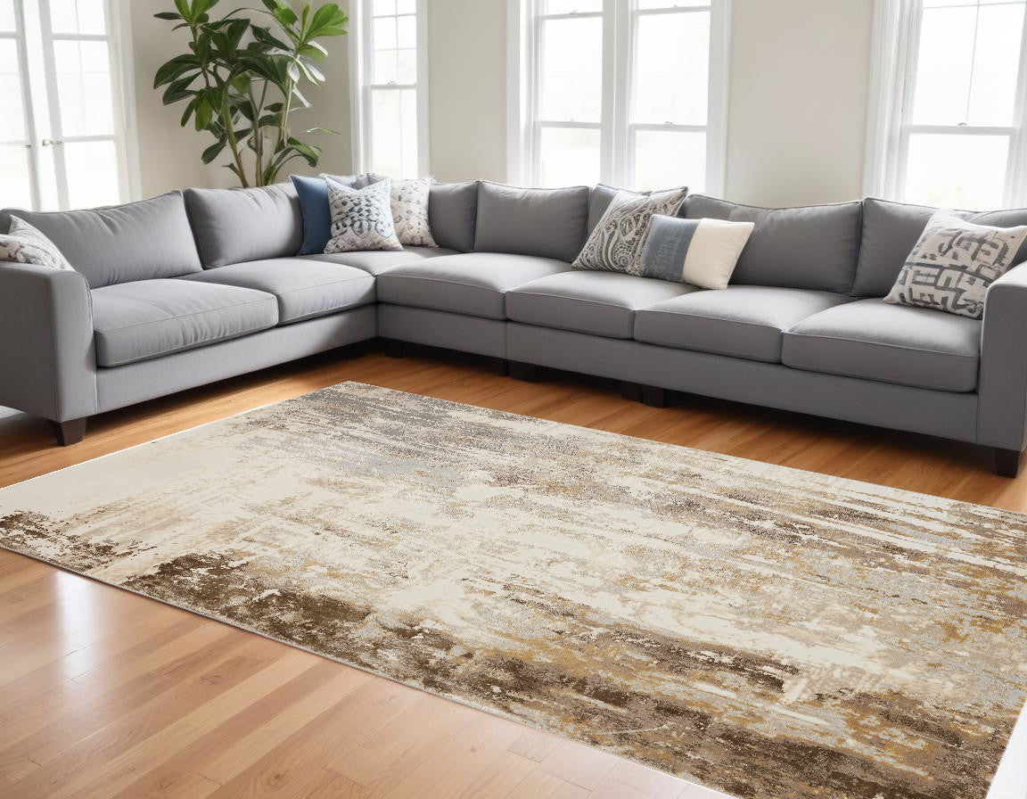 9 x 12 Tan Ivory & Gray Rug