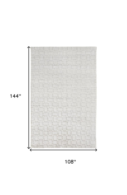 9 x 12 White & Silver Striped Hand Woven Rug