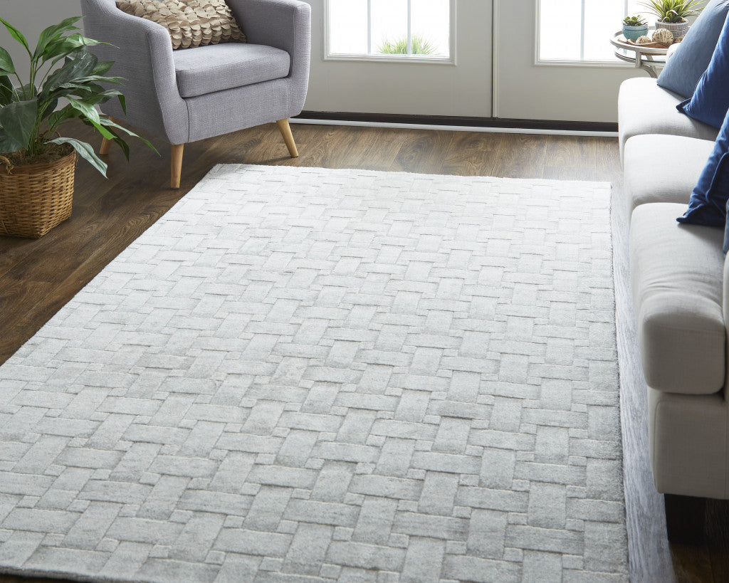 9 x 12 White & Silver Striped Hand Woven Rug