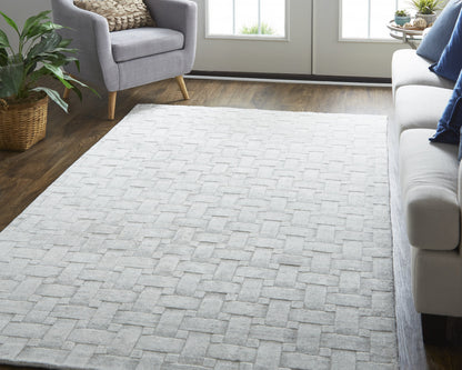 9 x 12 White & Silver Striped Hand Woven Rug