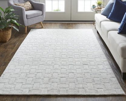9 x 12 White & Silver Striped Hand Woven Rug