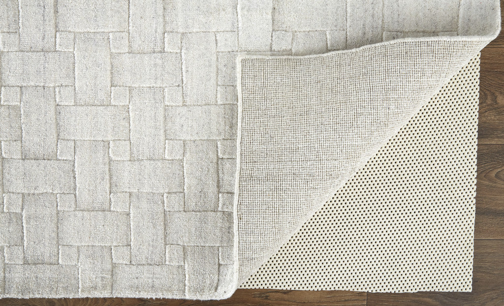 9 x 12 White & Silver Striped Hand Woven Rug