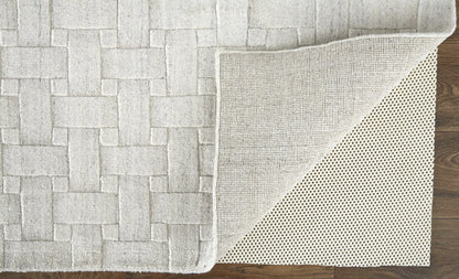 9 x 12 White & Silver Striped Hand Woven Rug