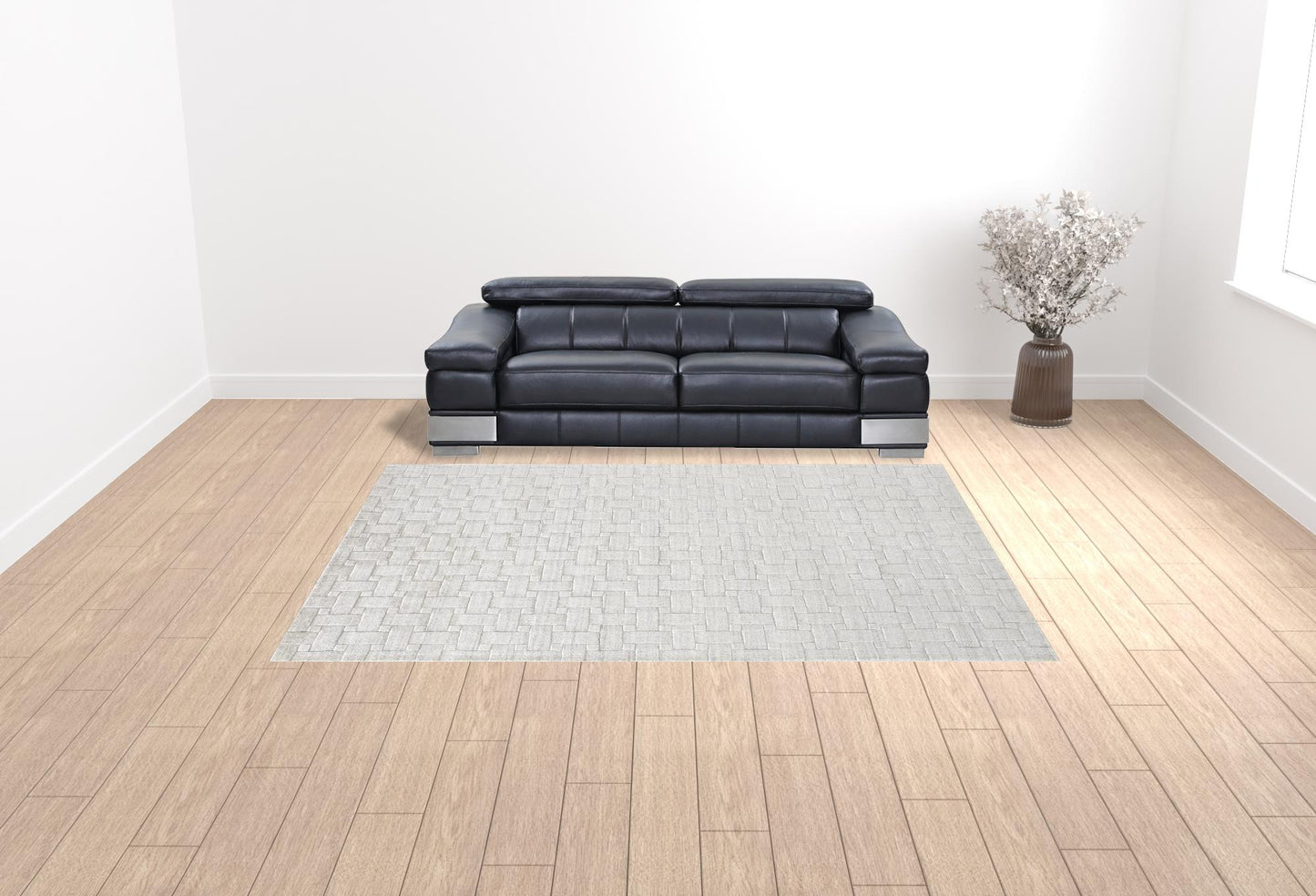 9 x 12 White & Silver Striped Hand Woven Rug
