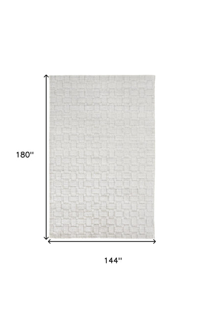12 x 15 White & Silver Striped Hand Woven Rug