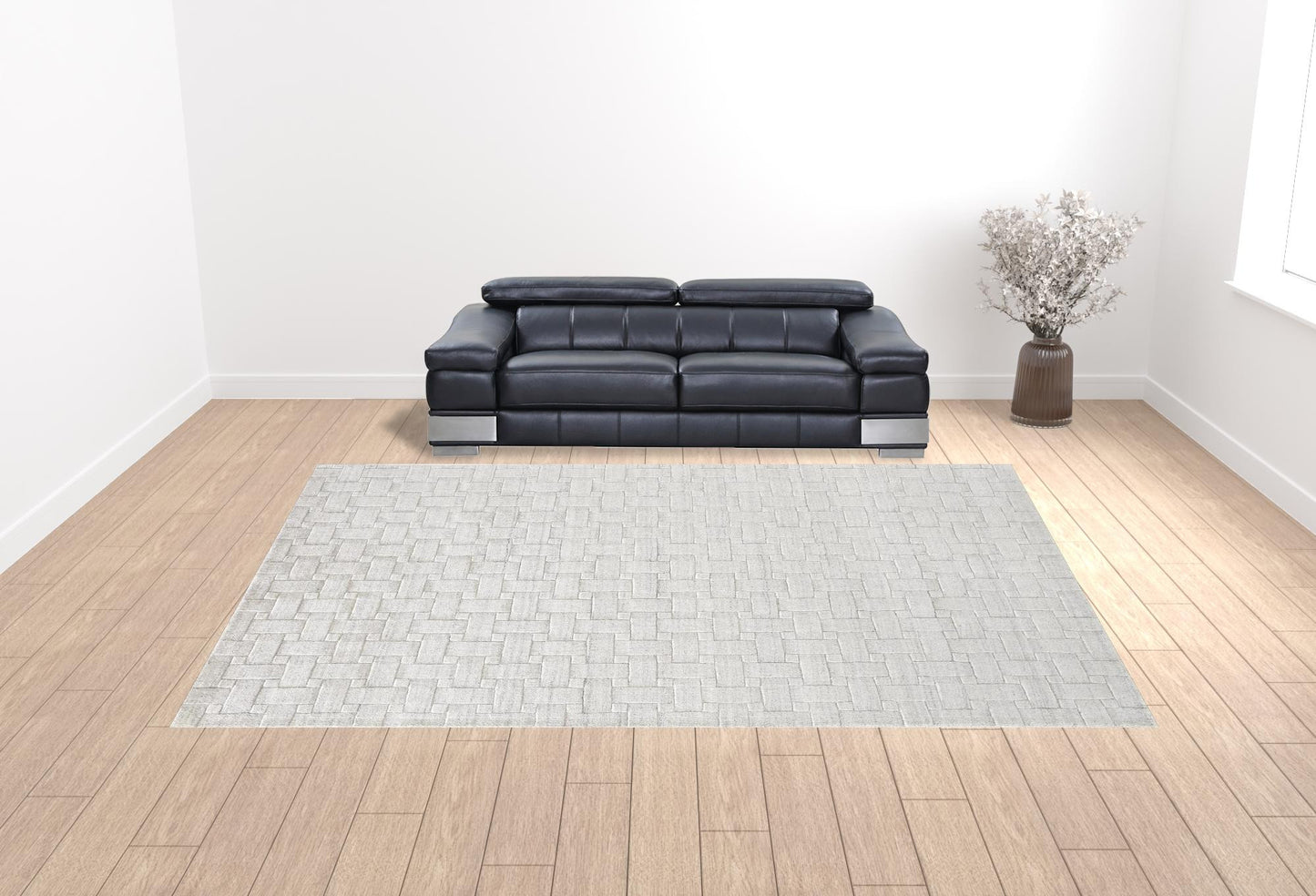 12 x 15 White & Silver Striped Hand Woven Rug