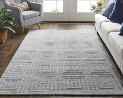8 x 10 Gray & Silver Striped Hand Woven Rug