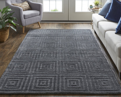 12 x 15 Gray & Black Striped Hand Woven Rug