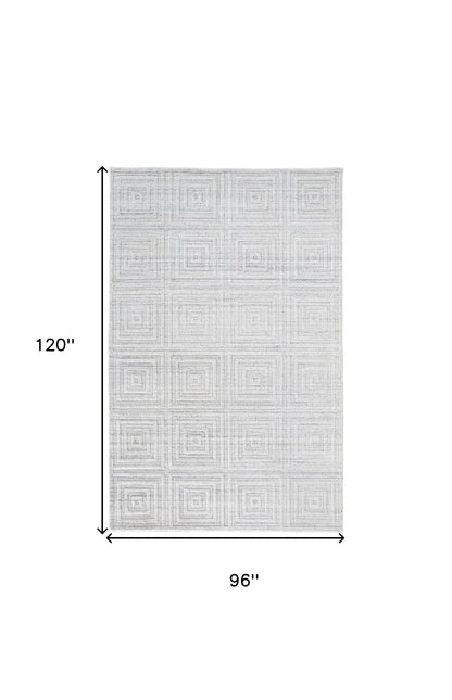 8 x 10 White & Silver Striped Hand Woven Rug