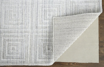 8 x 10 White & Silver Striped Hand Woven Rug